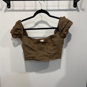 Wilfred Linen Puff Sleeve Crop Top